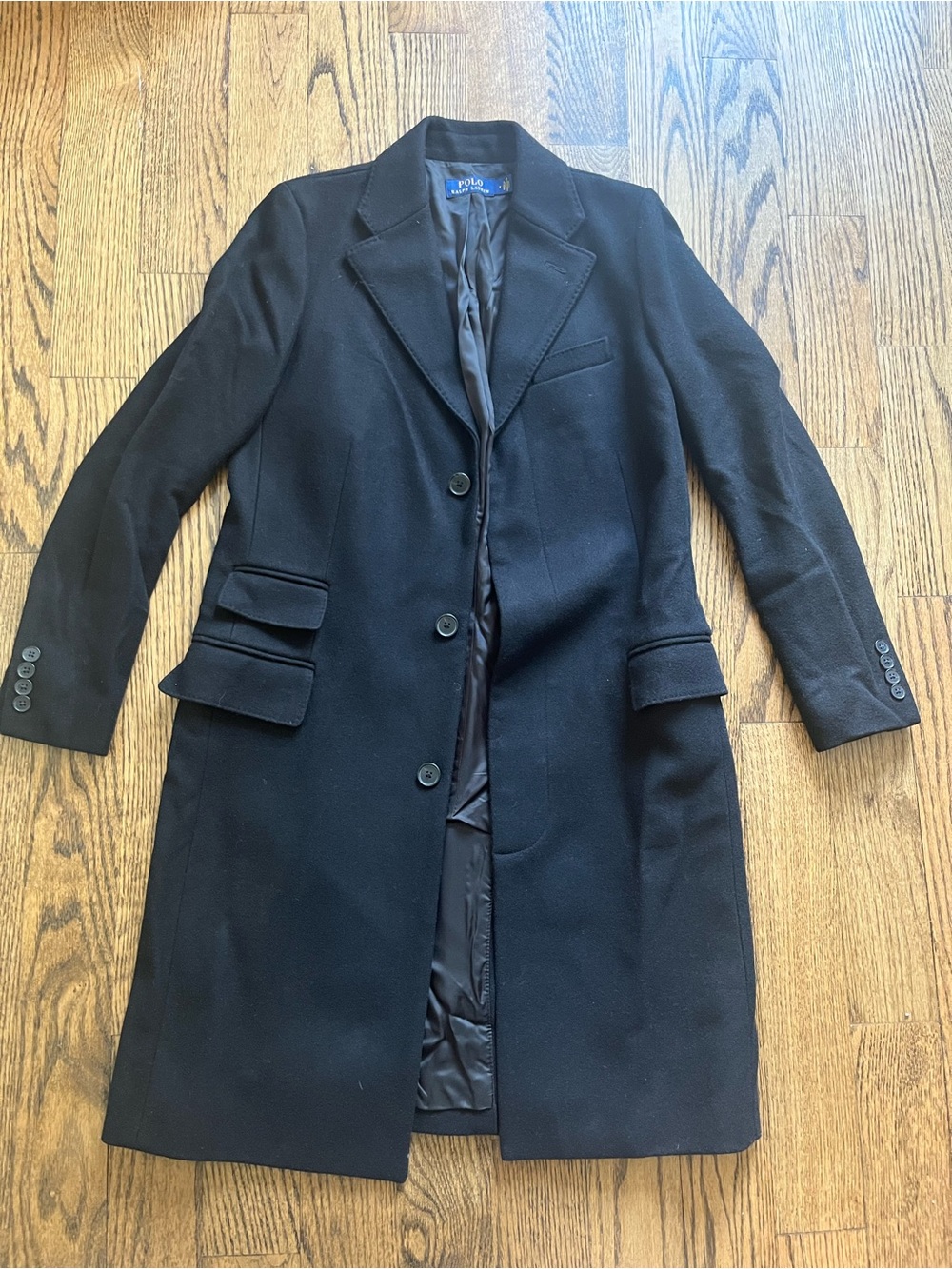 Polo Ralph Lauren black wool coat. Size 8 (fits small). Like new.
